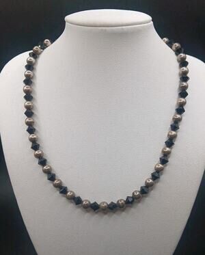 Vintage Emily Ray Sterling And Black Glass Bead Necklace